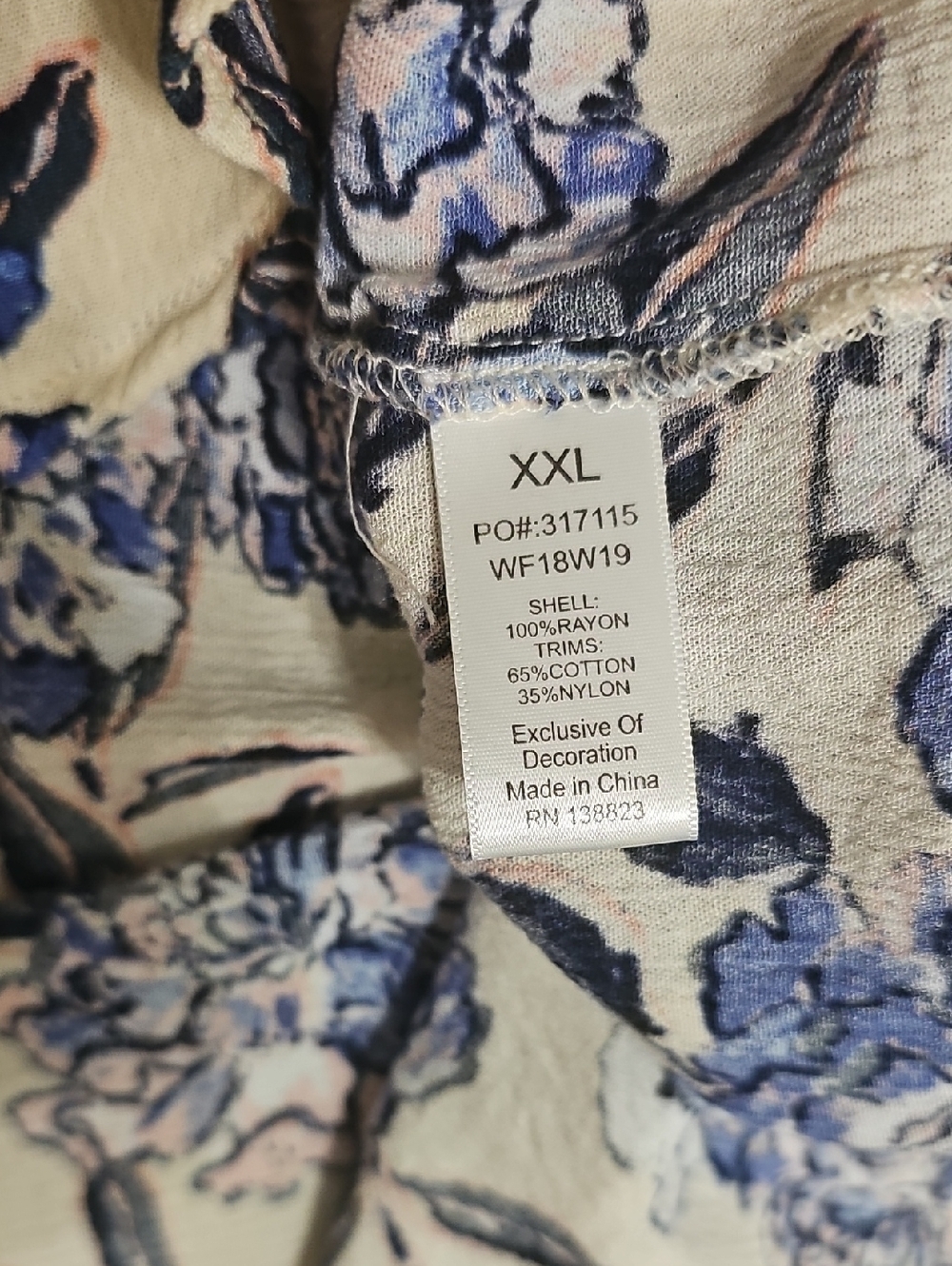 Shyanne Cream Cold-Shoulder Top with Blue Floral Print and Lace Yoke - Picture 4 of 8